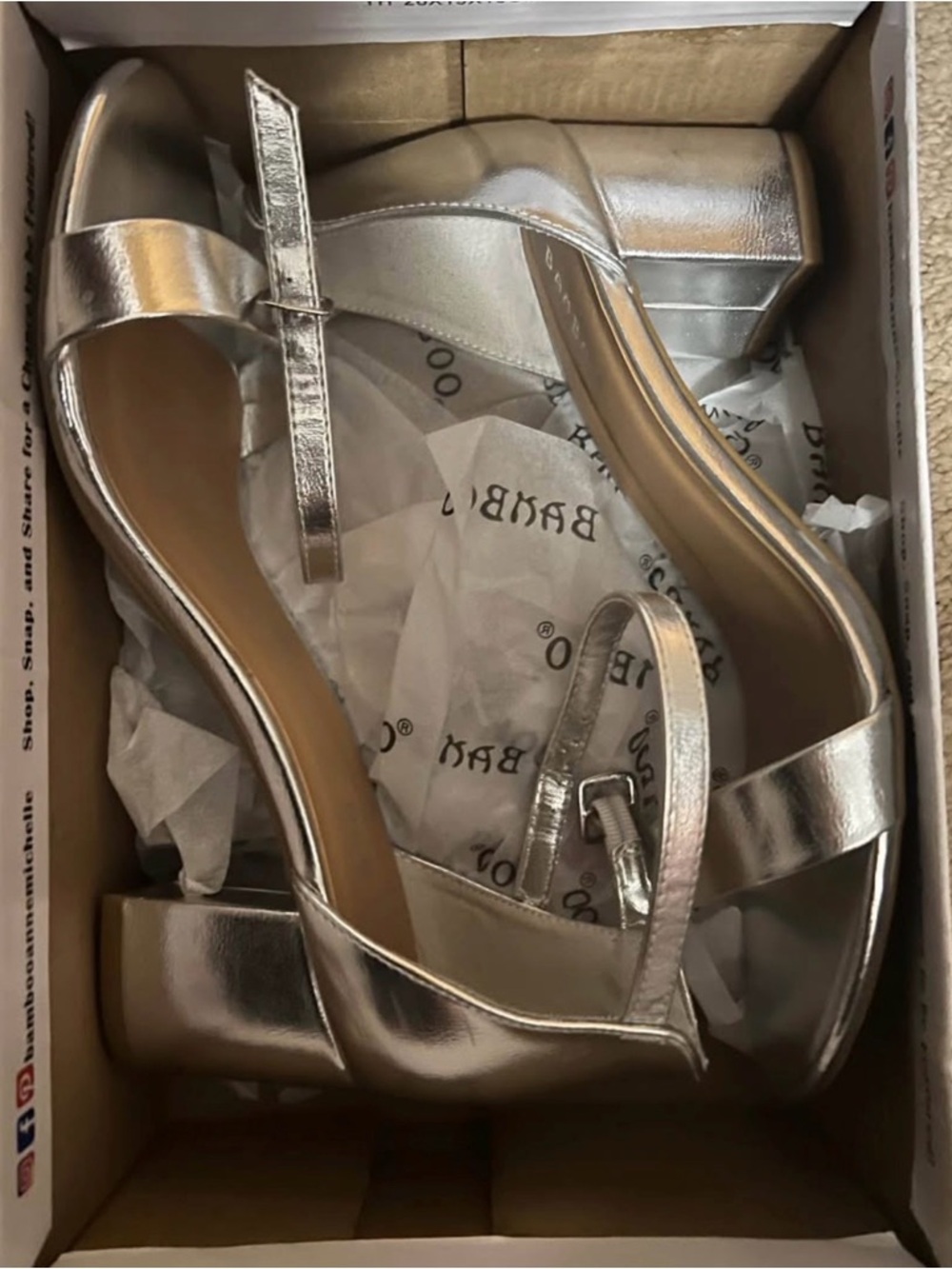 Metallic Silver Block Heel Sandals for Women